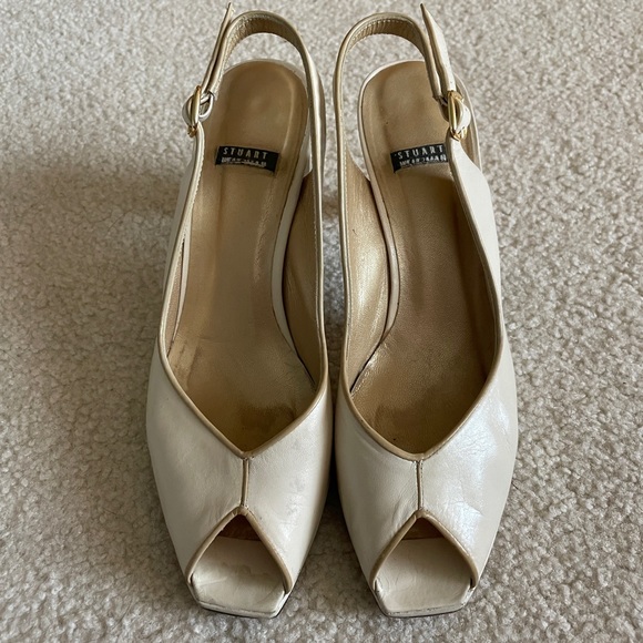 Stuart Weitzman Vigor Neutral Kid Heels - Picture 1 of 8